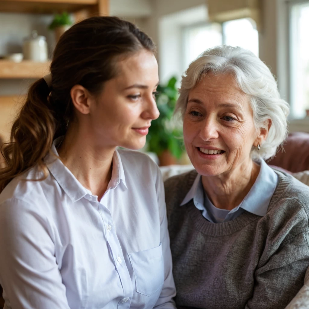 Young European personal service professional assisting an elderly person